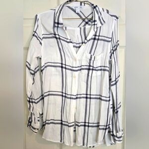 Old Navy Womens The Classic Shirt Black & White Flannel Casual Button Down Shirt